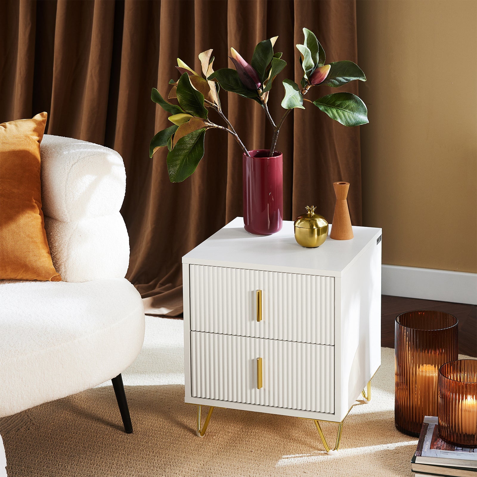 Comodini letto con cassetti Tavolino da salotto o soggiorno Tavolino telefono 40x40cm Bianco 2 cassetti FBT115-W