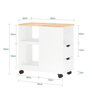 SoBuy Tavolino basso con ruote Tavolo stampante con cassetto Carrello da ufficio Bianco-Naturale, 60x30x60cm FBT130-WN