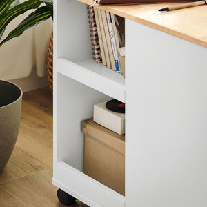 SoBuy Tavolino basso con ruote Tavolo stampante con cassetto Carrello da ufficio Bianco-Naturale, 60x30x60cm FBT130-WN