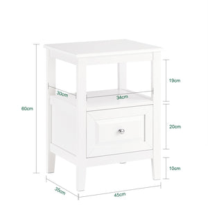 Comodino letto con 1 cassetto e un scomparto aperto Tavolino da salotto o soggiorno Tavolino telefono Bianco 45x35x60cm FBT131-W