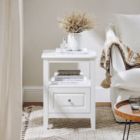 Comodino letto con 1 cassetto e un scomparto aperto Tavolino da salotto o soggiorno Tavolino telefono Bianco 45x35x60cm FBT131-W