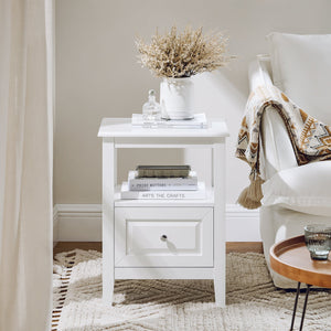 Comodino letto con 1 cassetto e un scomparto aperto Tavolino da salotto o soggiorno Tavolino telefono Bianco 45x35x60cm FBT131-W