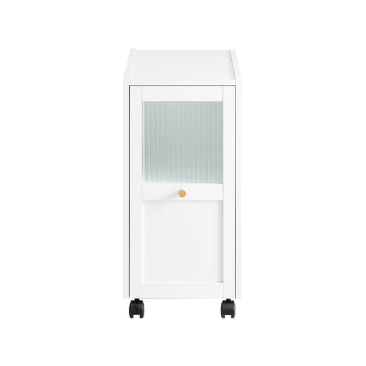 Tavolino con ruote da divano Carrello con 1 cassetto e 3 ripiani Comodino Bianco 31x70x60cm FBT150-W