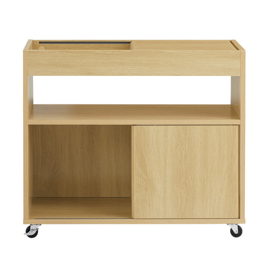 SoBuy Tavolino con ruote da divano Carrello con 1 scomparto aperto Comodino con 2 ante scorrevoli Naturale 70x30x60cm FBT152-N