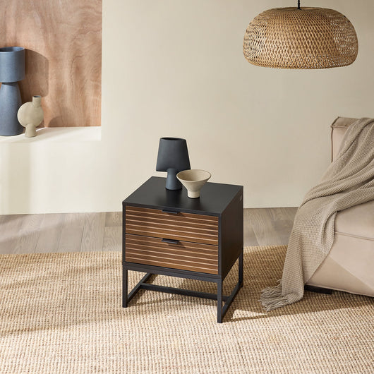 SoBuy Comodino per letto con 2 cassetti Tavolino stretto Comodino telefono vintage Marrone 50x40x50cm FBT156-BR