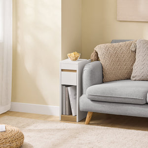 SoBuy Comodini con Piano Rimovibile e Cassetto, Tavolino Stretto per Divano, Comodini per Camera e Soggiorno, Tavolo Alto Stretto Bianco e Legno 20 x 35 x 60 cm FBT163-WN