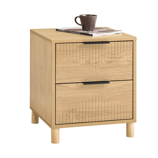 SoBuy Comodino Camera da Letto - Comodino con 2 Cassetti, Tavolino Salotto, Mobiletto per Divano, Bedside Table, Naturale L40 x P42 x A47 cm FBT166-N