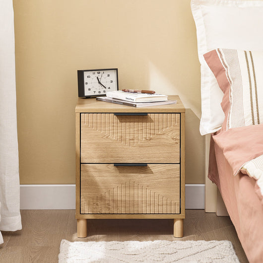SoBuy Comodino Camera da Letto - Comodino con 2 Cassetti, Tavolino Salotto, Mobiletto per Divano, Bedside Table, Naturale L40 x P42 x A47 cm FBT166-N