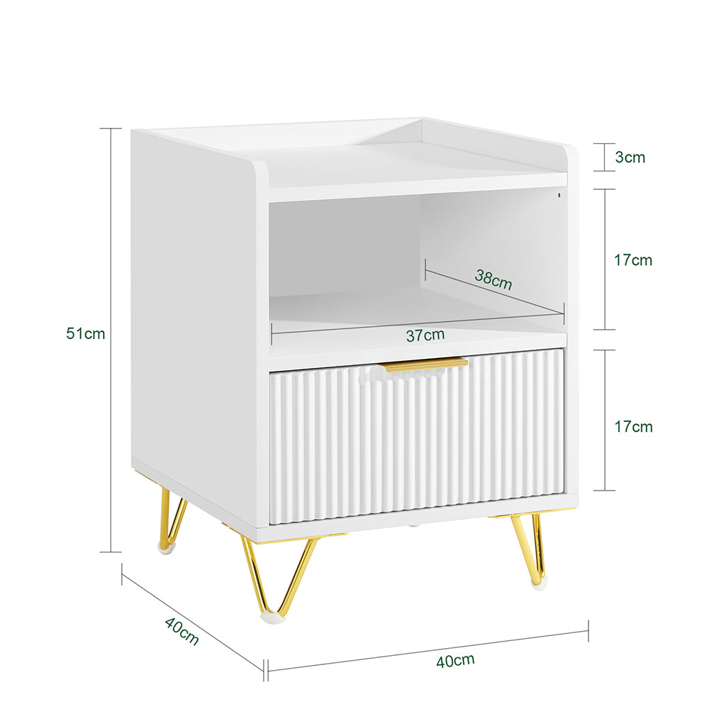 SoBuy Comodino, Comodino con cassetto e ripiano, Tavolino moderno per camera da letto e soggiorno, Bianco L40 x P40 x A51 cm FBT169-W