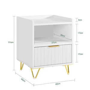 SoBuy Comodino, Comodino con cassetto e ripiano, Tavolino moderno per camera da letto e soggiorno, Bianco L40 x P40 x A51 cm FBT169-W
