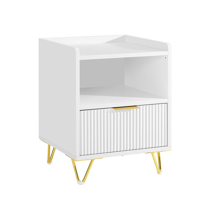 SoBuy Comodino, Comodino con cassetto e ripiano, Tavolino moderno per camera da letto e soggiorno, Bianco L40 x P40 x A51 cm FBT169-W