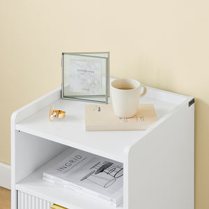 SoBuy Comodino, Comodino con cassetto e ripiano, Tavolino moderno per camera da letto e soggiorno, Bianco L40 x P40 x A51 cm FBT169-W