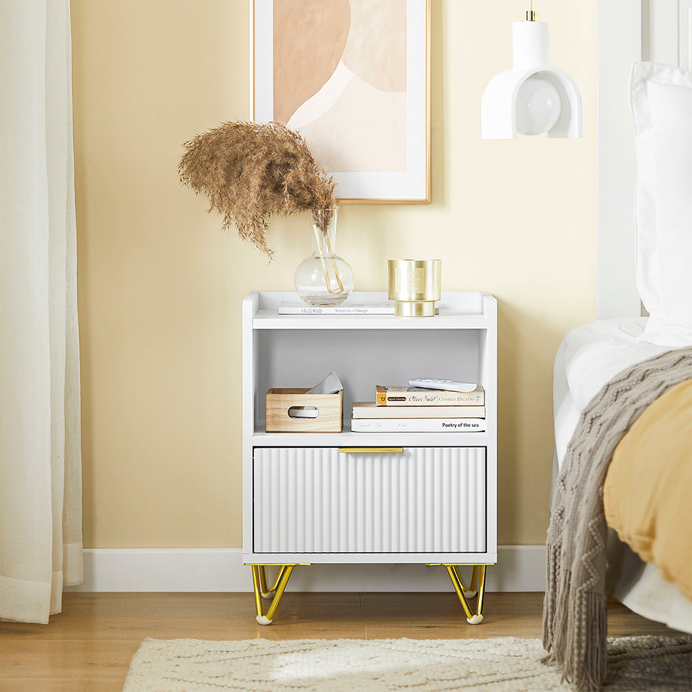 SoBuy Comodino, Comodino con cassetto e ripiano, Tavolino moderno per camera da letto e soggiorno, Bianco L40 x P40 x A51 cm FBT169-W