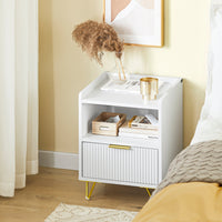 SoBuy Comodino, Comodino con cassetto e ripiano, Tavolino moderno per camera da letto e soggiorno, Bianco L40 x P40 x A51 cm FBT169-W