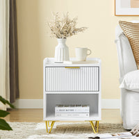 SoBuy Comodino, Comodino con cassetto e ripiano, Tavolino moderno per camera da letto e soggiorno, Bianco L40 x P40 x A51 cm FBT169-W