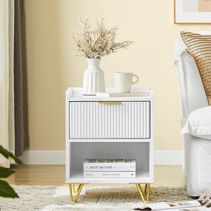 SoBuy Comodino, Comodino con cassetto e ripiano, Tavolino moderno per camera da letto e soggiorno, Bianco L40 x P40 x A51 cm FBT169-W