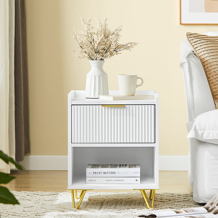 SoBuy Comodino, Comodino con cassetto e ripiano, Tavolino moderno per camera da letto e soggiorno, Bianco L40 x P40 x A51 cm FBT169-W