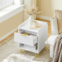 SoBuy Comodino, Comodino con cassetto e ripiano, Tavolino moderno per camera da letto e soggiorno, Bianco L40 x P40 x A51 cm FBT169-W