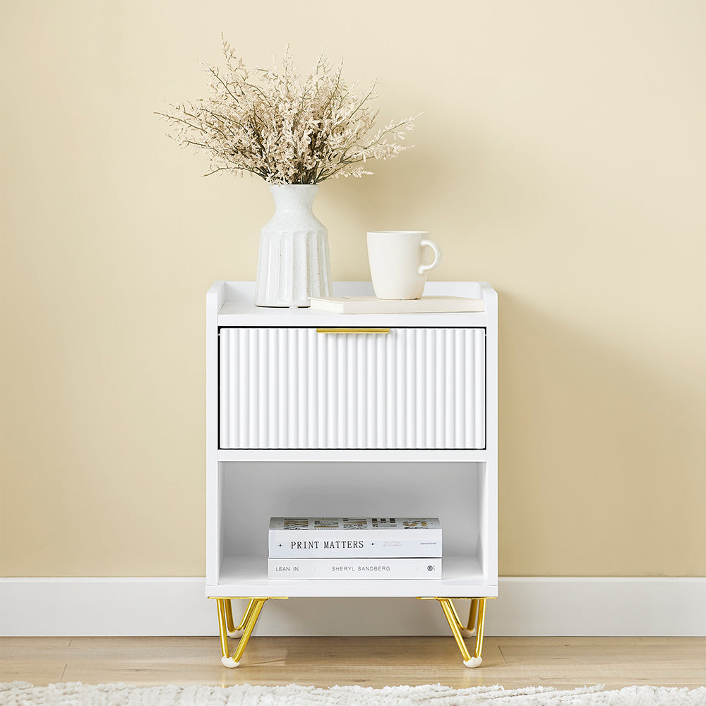 SoBuy Comodino, Comodino con cassetto e ripiano, Tavolino moderno per camera da letto e soggiorno, Bianco L40 x P40 x A51 cm FBT169-W