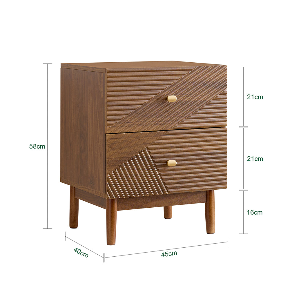 SoBuy Comodino Vintage con 2 Cassetti, Tavolino in Legno con Gambe in Legno di Gomma, Comodino per Camera da Letto, Soggiorno e Studio, Marrone, L45 × P40 × H58 cm, FBT170-N