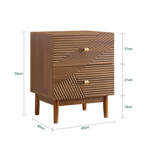 SoBuy Comodino Vintage con 2 Cassetti, Tavolino in Legno con Gambe in Legno di Gomma, Comodino per Camera da Letto, Soggiorno e Studio, Marrone, L45 × P40 × H58 cm, FBT170-N