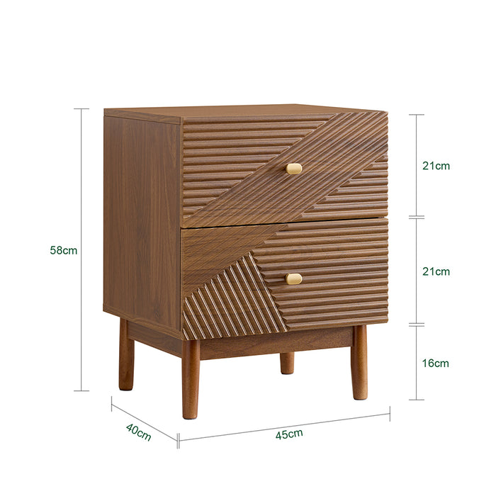 SoBuy Comodino Vintage con 2 Cassetti, Tavolino in Legno con Gambe in Legno di Gomma, Comodino per Camera da Letto, Soggiorno e Studio, Marrone, L45 × P40 × H58 cm, FBT170-N