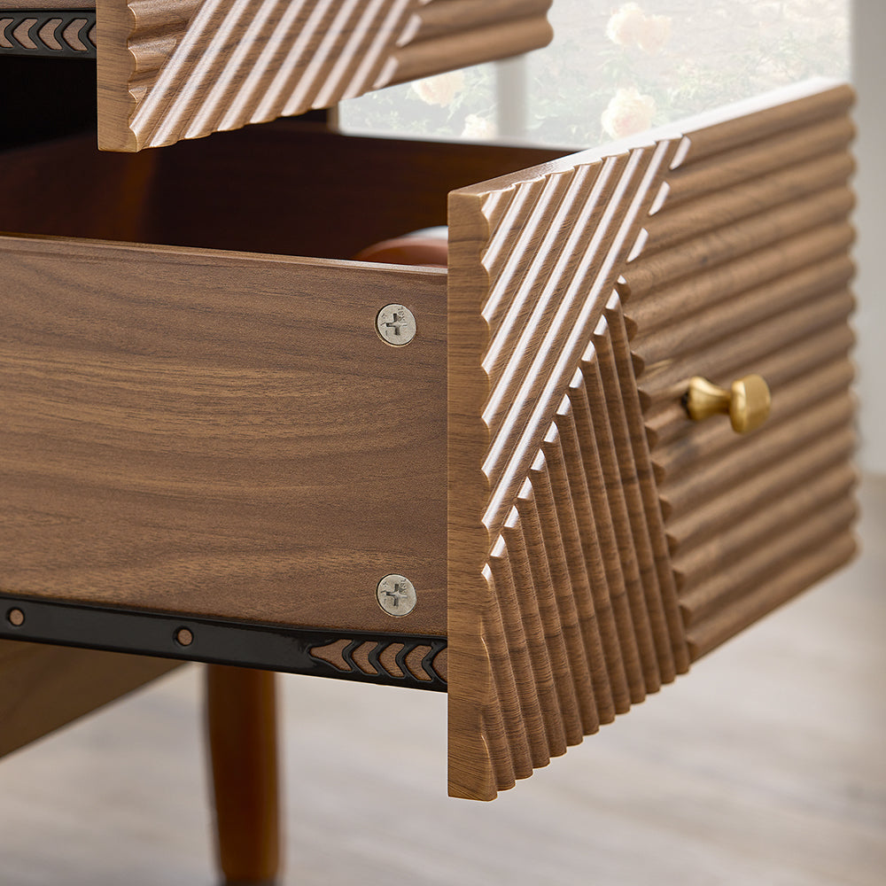 SoBuy Comodino Vintage con 2 Cassetti, Tavolino in Legno con Gambe in Legno di Gomma, Comodino per Camera da Letto, Soggiorno e Studio, Marrone, L45 × P40 × H58 cm, FBT170-N