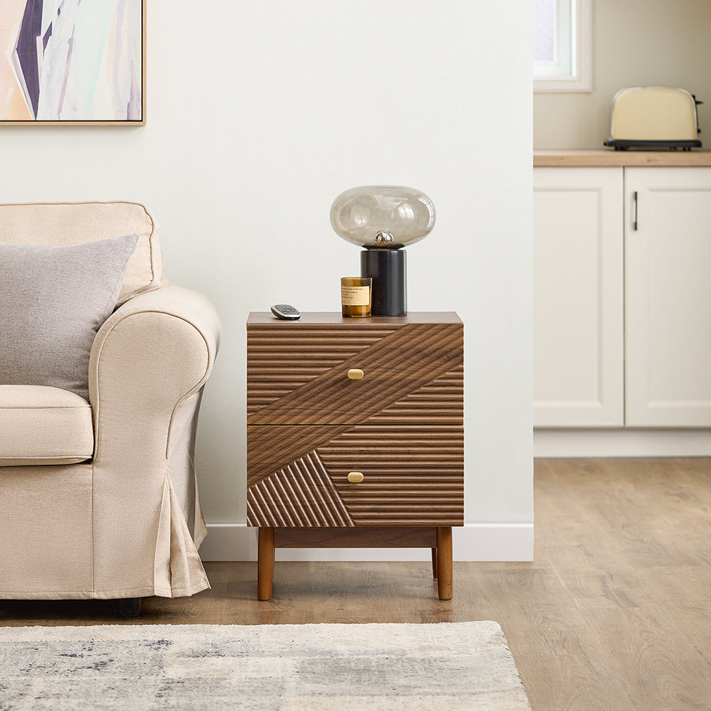 SoBuy Comodino Vintage con 2 Cassetti, Tavolino in Legno con Gambe in Legno di Gomma, Comodino per Camera da Letto, Soggiorno e Studio, Marrone, L45 × P40 × H58 cm, FBT170-N