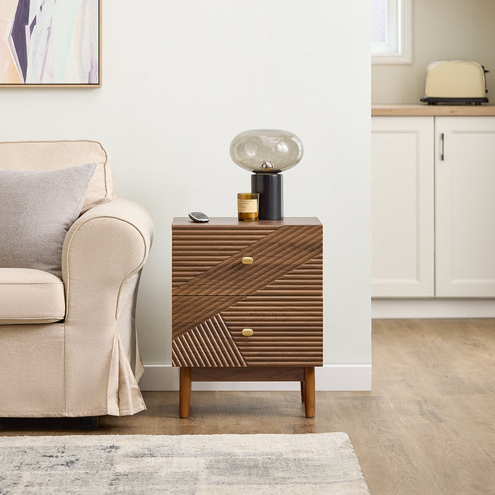 SoBuy Comodino Vintage con 2 Cassetti, Tavolino in Legno con Gambe in Legno di Gomma, Comodino per Camera da Letto, Soggiorno e Studio, Marrone, L45 × P40 × H58 cm, FBT170-N