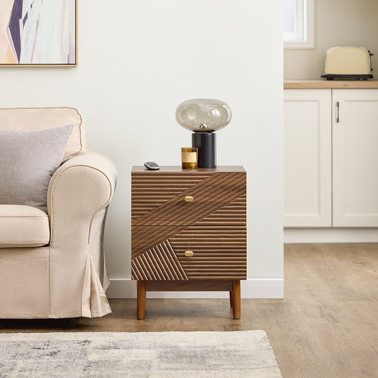 SoBuy Comodino Vintage con 2 Cassetti, Tavolino in Legno con Gambe in Legno di Gomma, Comodino per Camera da Letto, Soggiorno e Studio, Marrone, L45 × P40 × H58 cm, FBT170-N