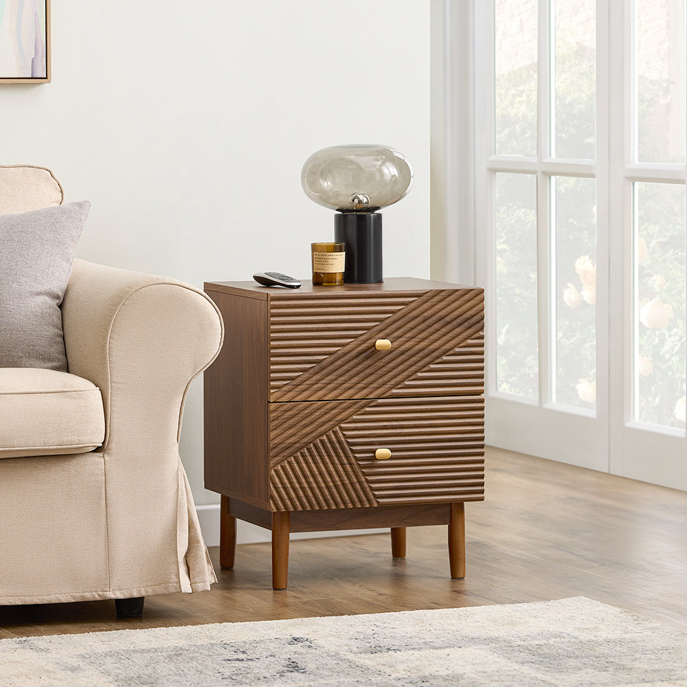 SoBuy Comodino Vintage con 2 Cassetti, Tavolino in Legno con Gambe in Legno di Gomma, Comodino per Camera da Letto, Soggiorno e Studio, Marrone, L45 × P40 × H58 cm, FBT170-N