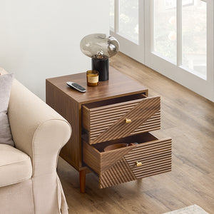 SoBuy Comodino Vintage con 2 Cassetti, Tavolino in Legno con Gambe in Legno di Gomma, Comodino per Camera da Letto, Soggiorno e Studio, Marrone, L45 × P40 × H58 cm, FBT170-N