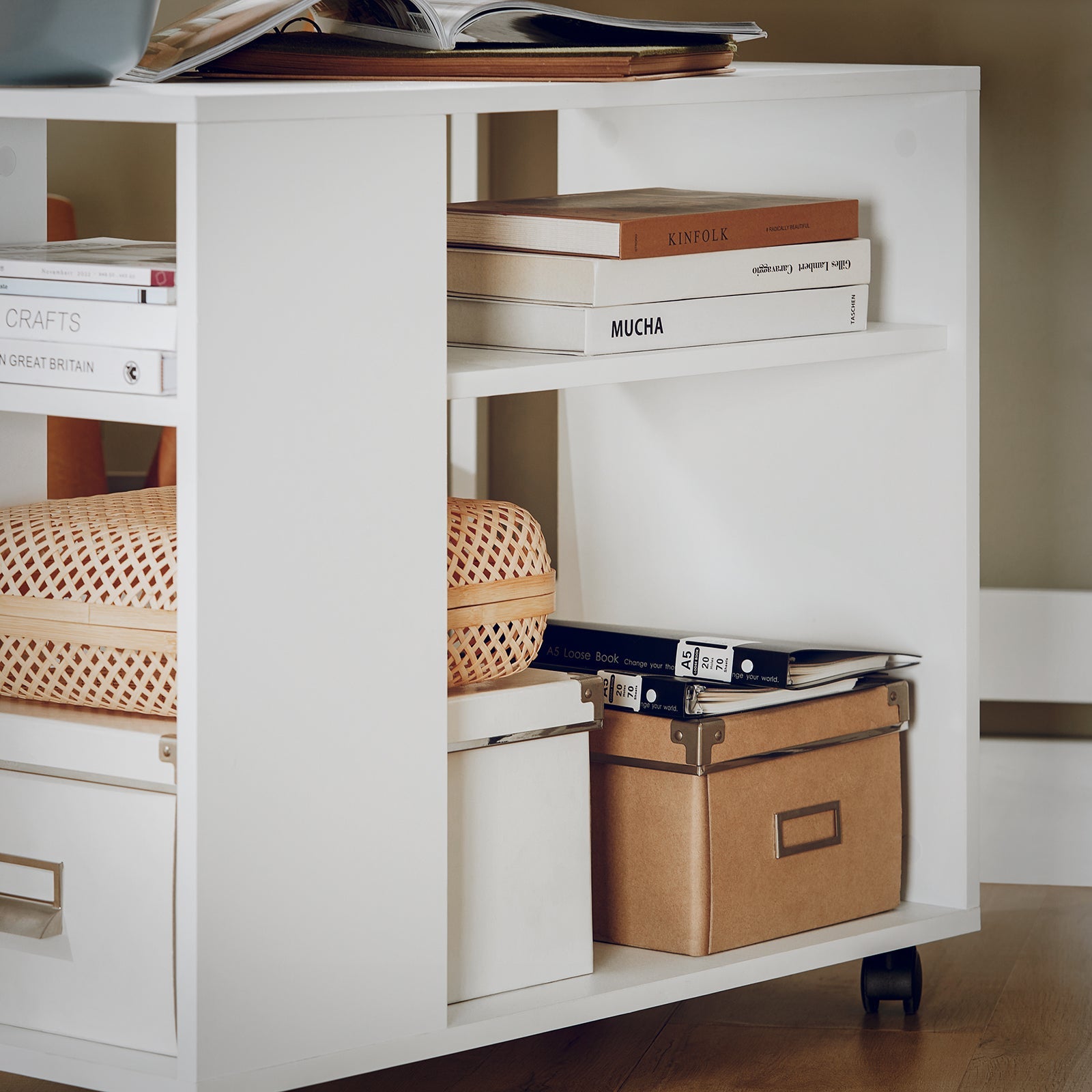 FBT34-W,Tavolino basso da salotto con ruote,Mobile multiuso