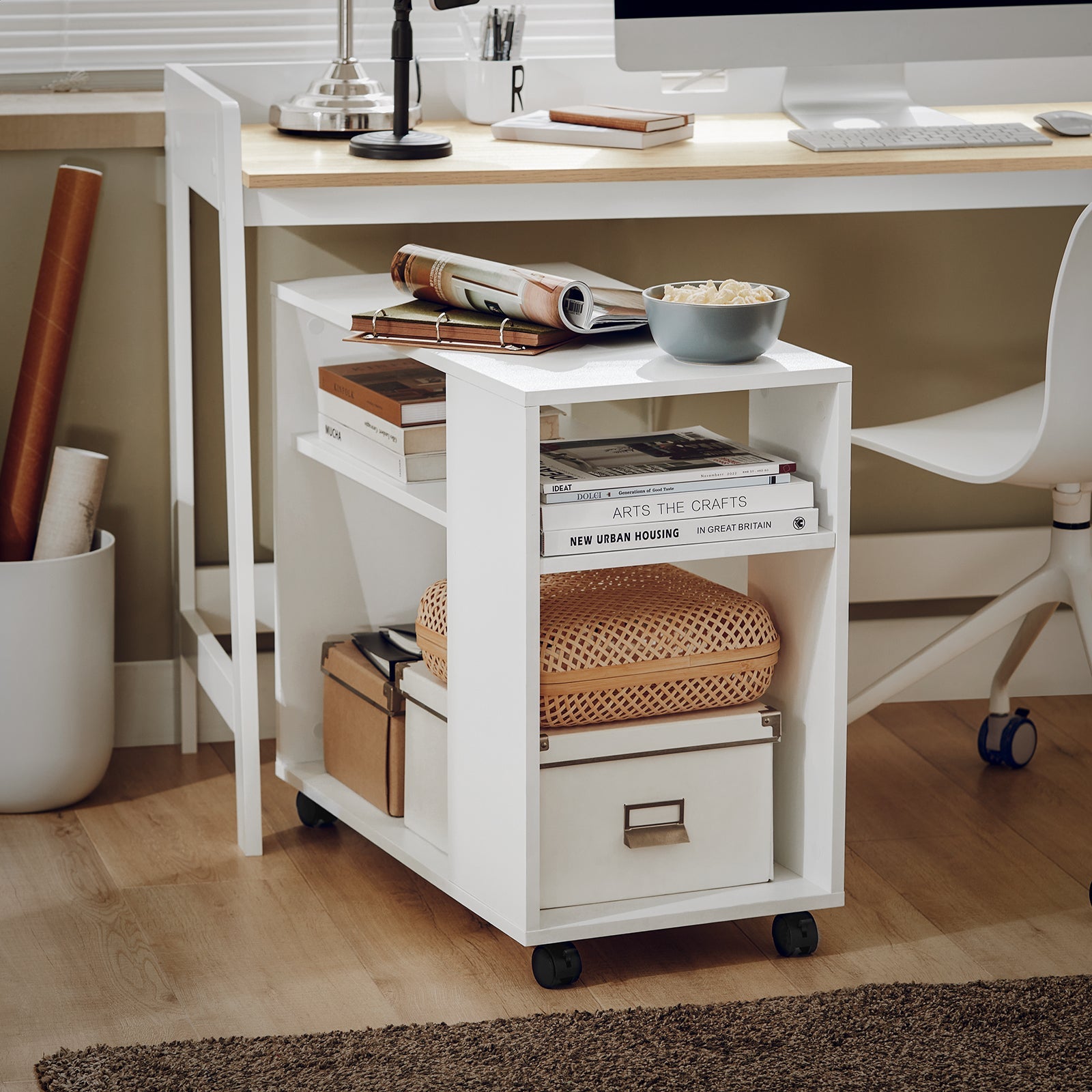 FBT34-W,Tavolino basso da salotto con ruote,Mobile multiuso