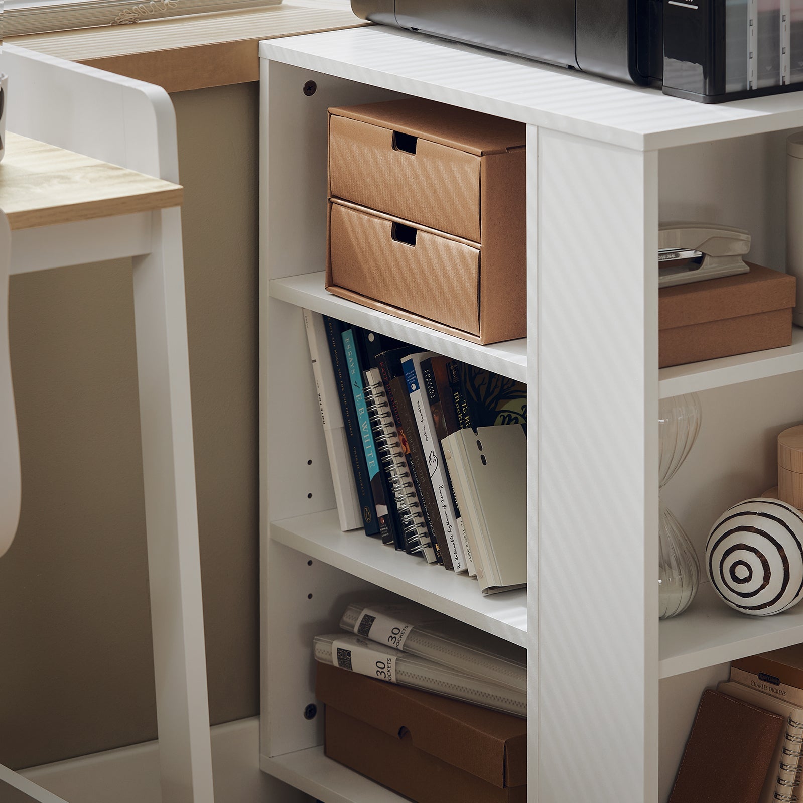 Tavolino Salotto con Ruote,Porta Stampante, Bianco,Altezza 75 cm, FBT68-