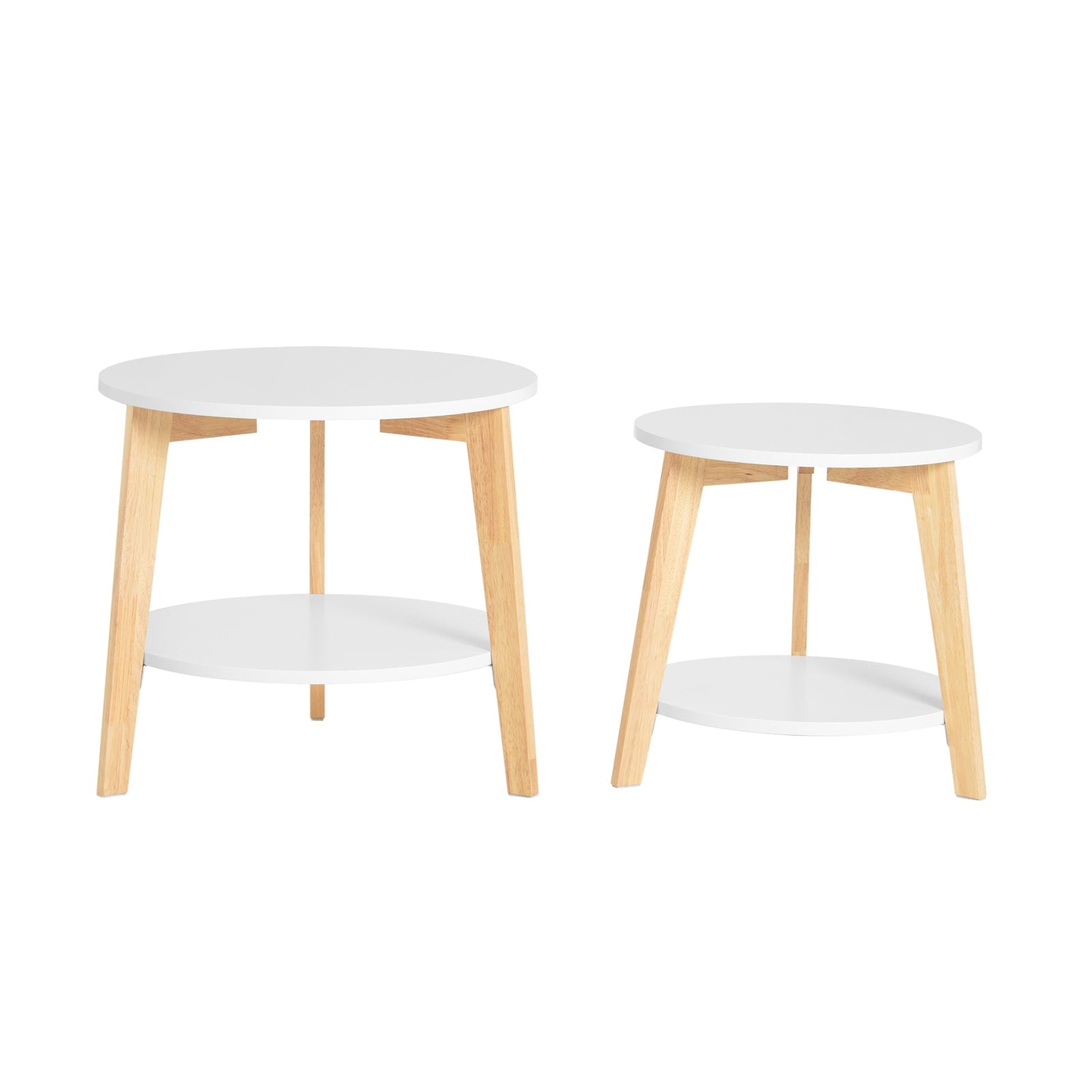 Set di 2 Tavolini Bassi da Salotto in Legno Massiccio di hevea e MDF con 4 Ripiani Bianco FBT75-W