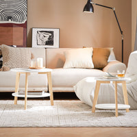 Set di 2 Tavolini Bassi da Salotto in Legno Massiccio di hevea e MDF con 4 Ripiani Bianco FBT75-W