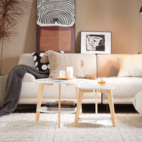 Set di 2 Tavolini Bassi da Salotto in Legno Massiccio di hevea e MDF con 4 Ripiani Bianco FBT75-W