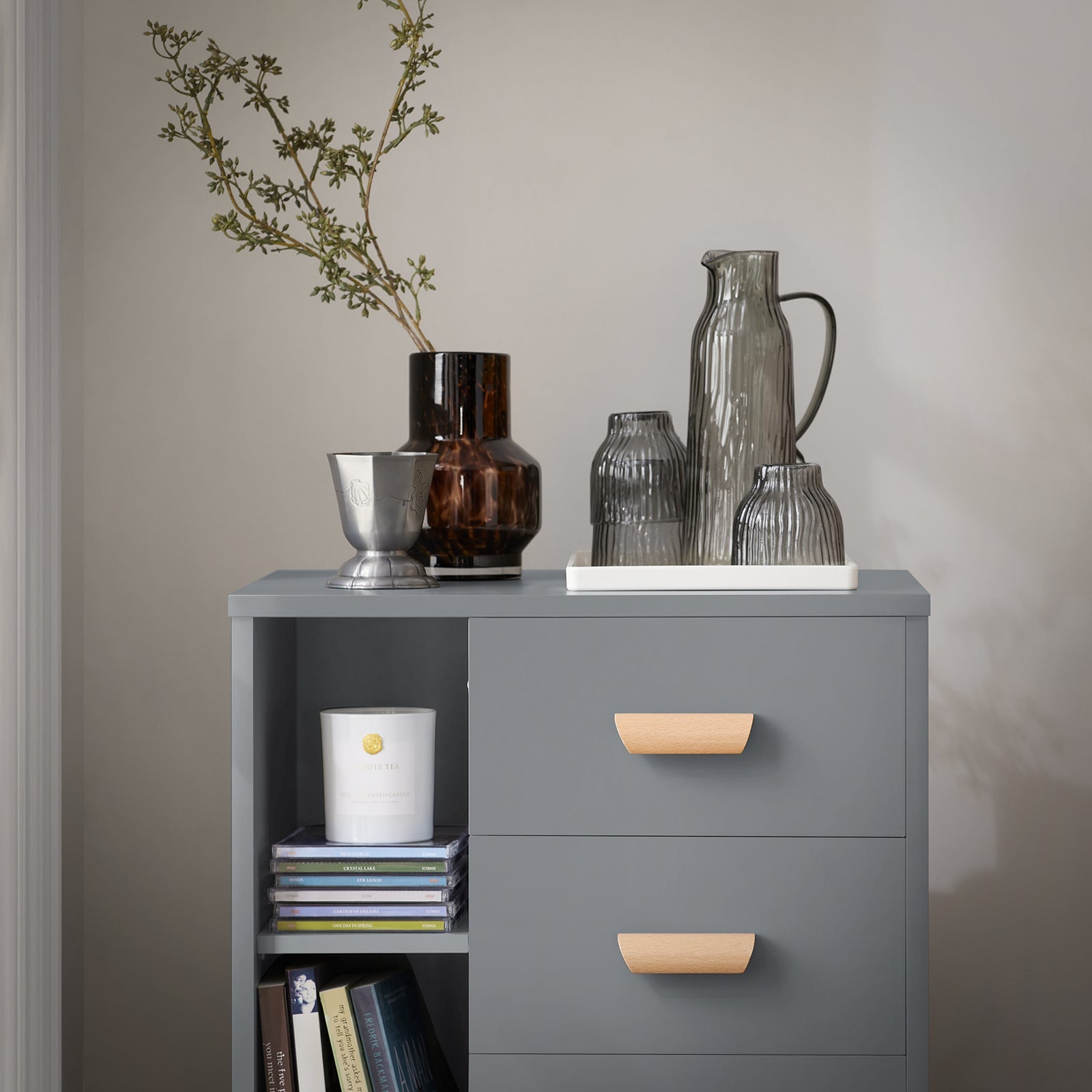 Comodino Piccolo Tavolino Divano Con 3 Cassetti Comodino Comodini L48*P40*A60cm Grigio FBT95-HG SoBuy