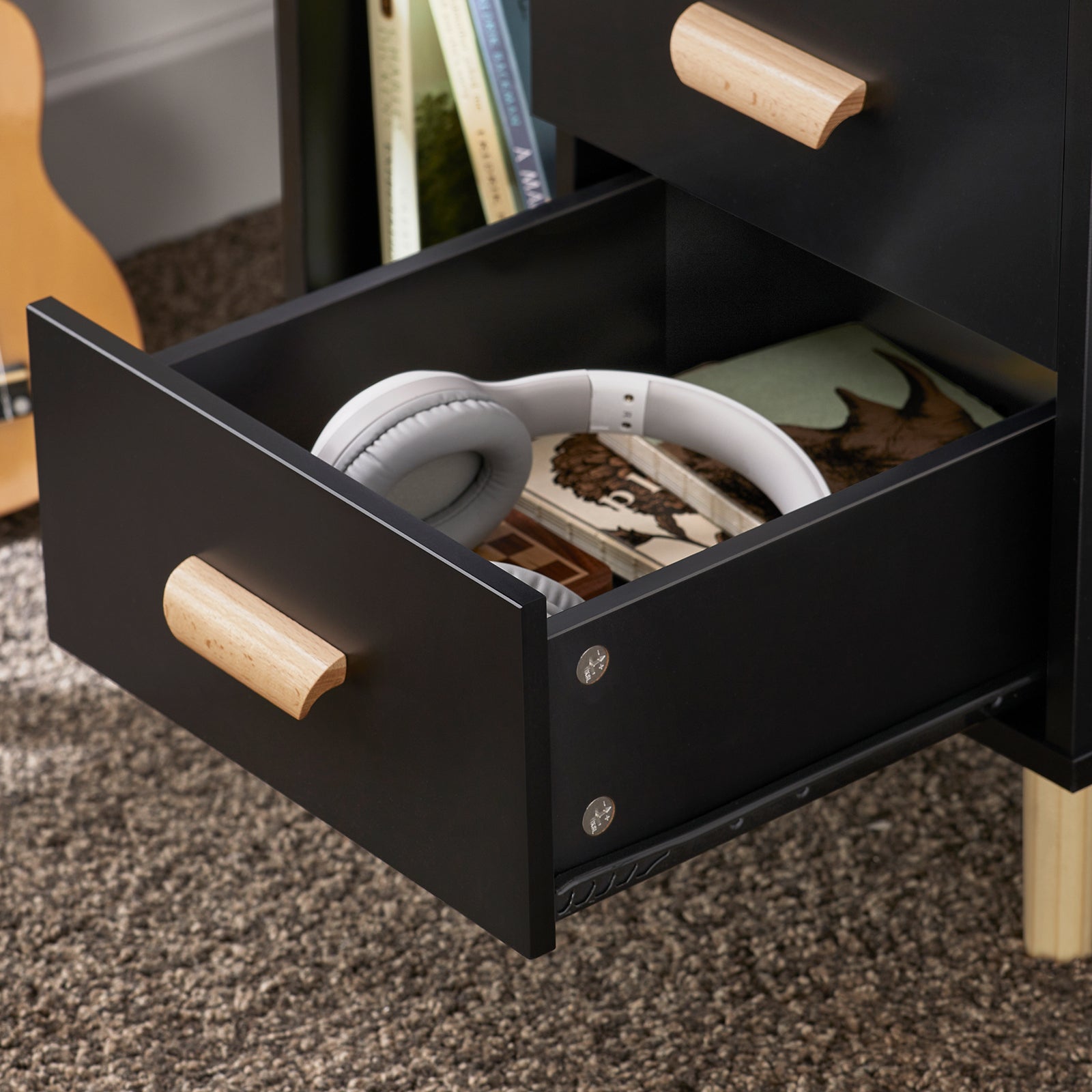 Comodino Piccolo Tavolino Divano Con 3 Cassetti Comodino Comodini L48*P40*A60cm Nero FBT95-SCH SoBuy