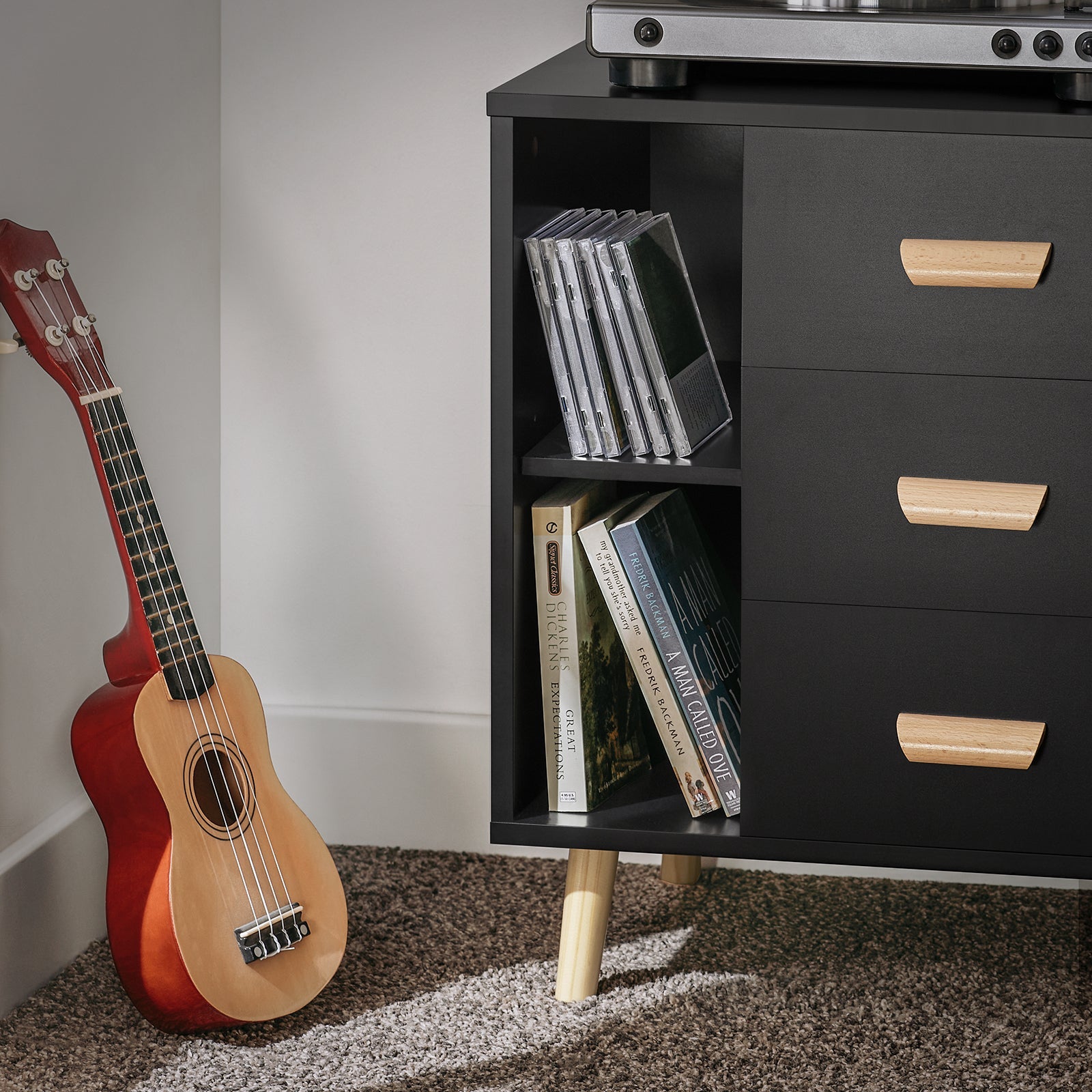 Comodino Piccolo Tavolino Divano Con 3 Cassetti Comodino Comodini L48*P40*A60cm Nero FBT95-SCH SoBuy