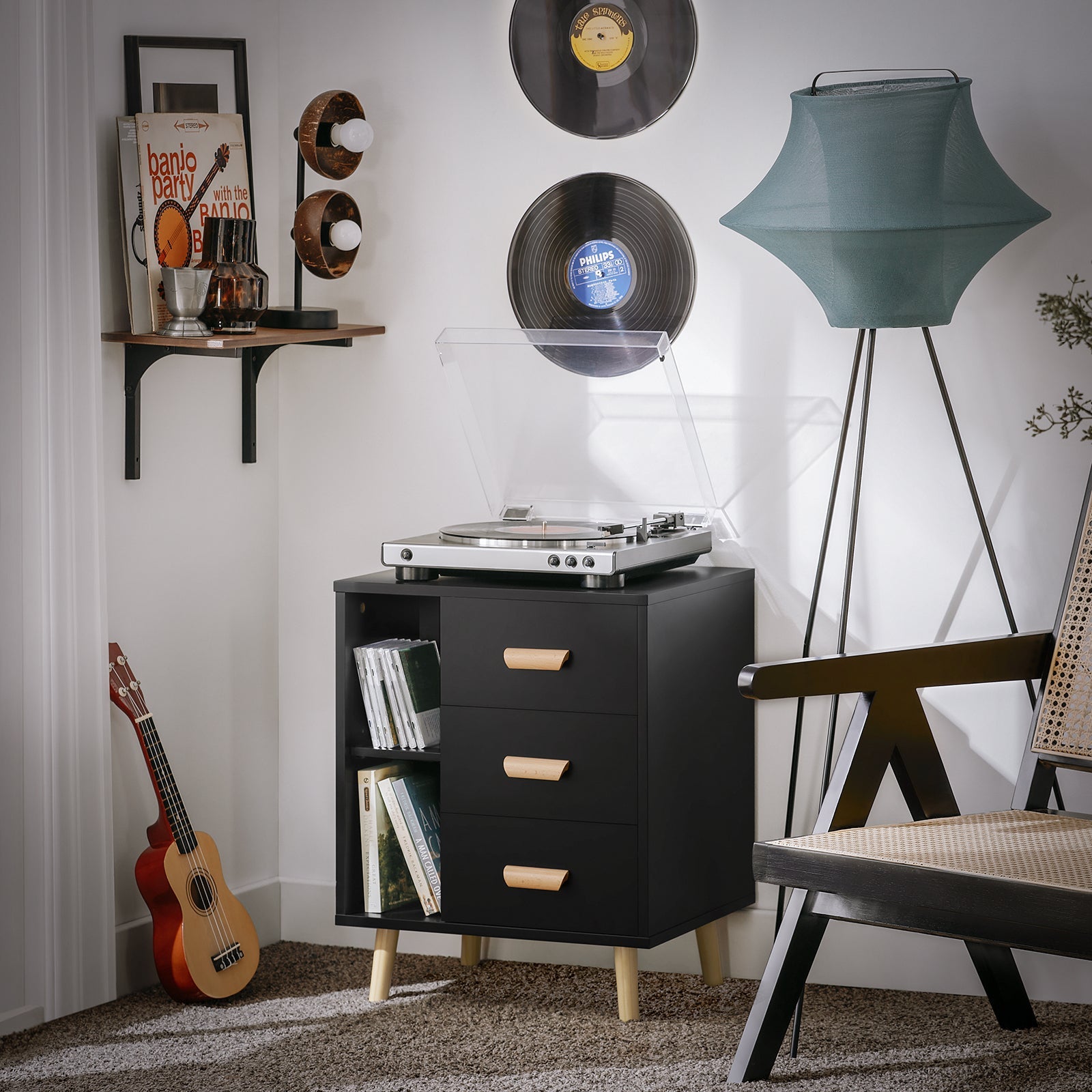 Comodino Piccolo Tavolino Divano Con 3 Cassetti Comodino Comodini L48*P40*A60cm Nero FBT95-SCH SoBuy