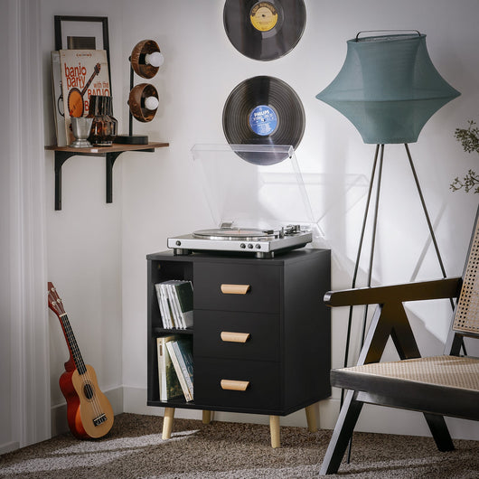 Comodino Piccolo Tavolino Divano Con 3 Cassetti Comodino Comodini L48*P40*A60cm Nero FBT95-SCH SoBuy