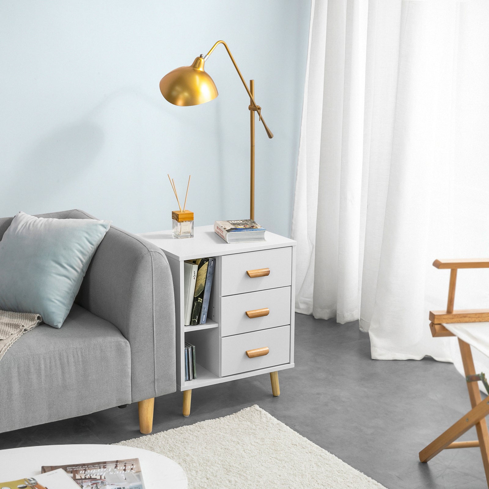 Comodino Piccolo Tavolino Divano Con 3 Cassetti Comodino Comodini L48*P40*A60cm Bianco FBT95-W SoBuy