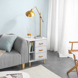 Comodino Piccolo Tavolino Divano Con 3 Cassetti Comodino Comodini L48*P40*A60cm Bianco FBT95-W SoBuy