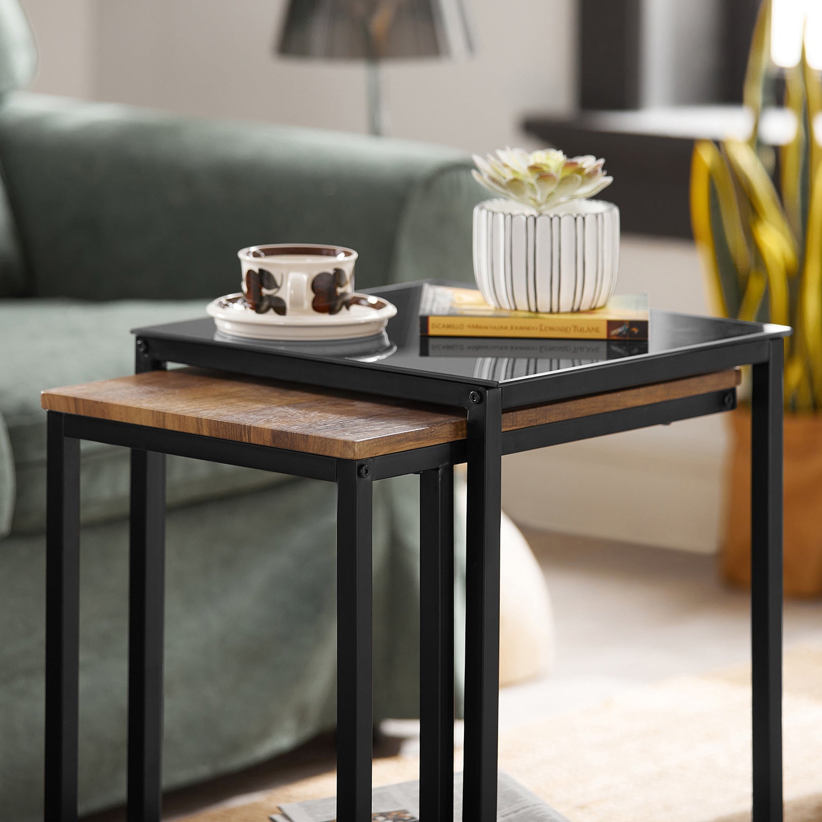 Set di 2 tavolini,Tavolino da Divano, Impilabili, Tavolino d'appoggio, FBT99-F