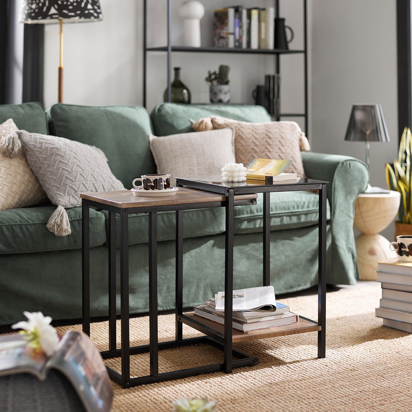 Set di 2 tavolini,Tavolino da Divano, Impilabili, Tavolino d'appoggio, FBT99-F