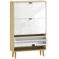 Scarpiera Slim Moderna con 3 Cassetti Ribaltabili per 24 Paia di Scarpe, 80x24x127 cm, Bianco