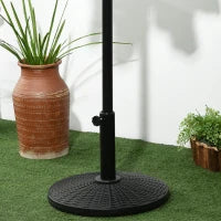 Base per Ombrellone Rotonda Effetto Rattan da 12.5kg, Supporto per Pali da 38mm e 48mm, Ø44.5 cm, Nero