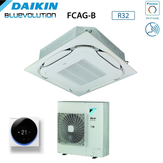 Climatizzatore Condizionatore Daikin Bluevolution a Cassetta Round Flow 36000 BTU FCAG100B + AZAS100MV1 R-32 Wi-Fi Optional Con Griglia Standard Inclusa